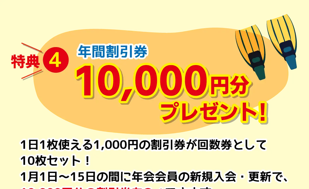 特典4、年間割引券10,000円分プレゼント！